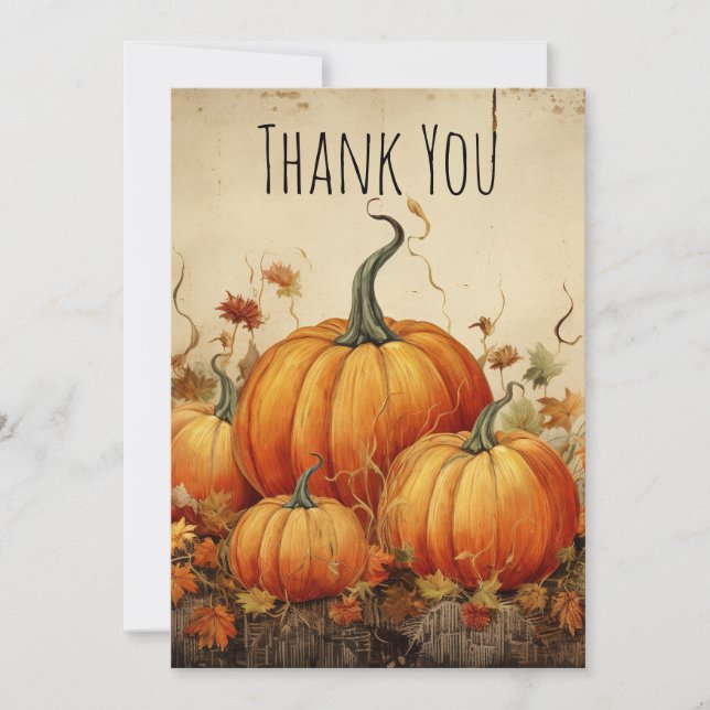 Orange Pumpkins Rustic Autumn Thank You Card (Front)