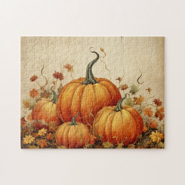 Orange Pumpkins Rustic Autumn Thanksgiving Jigsaw Puzzle (Horizontal)