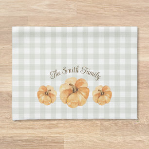 Orange Pumpkins Thanksgiving Family Name Kitchen Towel
