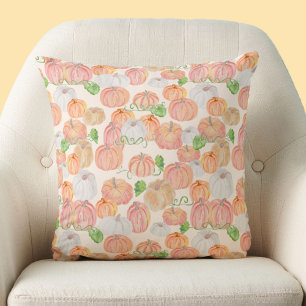 Orange Pumpkins Whimsical Autumn Watercolor Throw Pillow