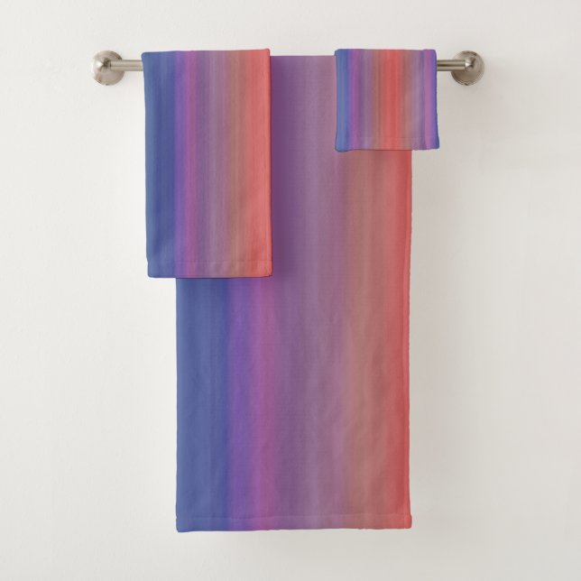 Orange Purple and Blue Stripes Abstract Art Design Bath Towel Set (Insitu)