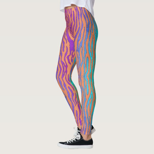 Orange purple and green zebra print  leggings (Left)