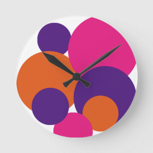 Orange, Purple and Hot Pink Polka Dots  Round Cloc Clock