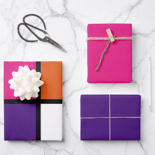 Orange, Purple and Hot Pink Squares  Wrapping Pape Paper Sheet