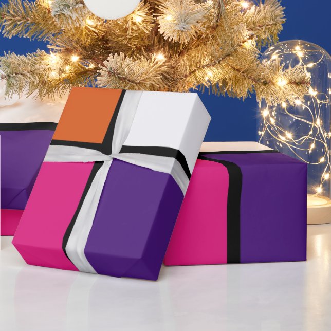 Orange, Purple and Hot Pink Squares  Wrapping Paper (Holidays)