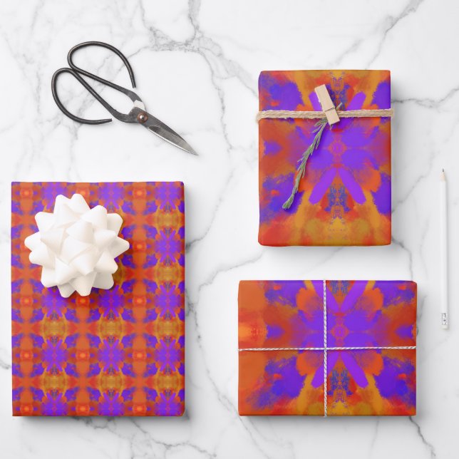 Orange Purple And Red Abstract Graphic Art Design Wrapping Paper Sheet (Front)
