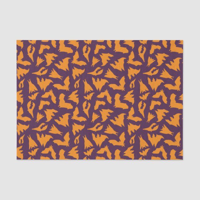 Orange Purple Bats pattern Halloween Tissue Paper (Front)