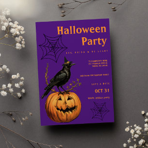 Orange purple bird jack lantern Halloween Party Invitation