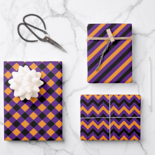 Orange Purple Black Chevron Striped Halloween Wrapping Paper Sheet