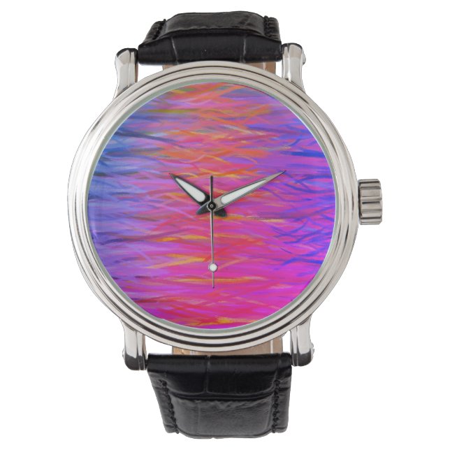 Orange Purple Blue Abstract Painting Watch (Front)