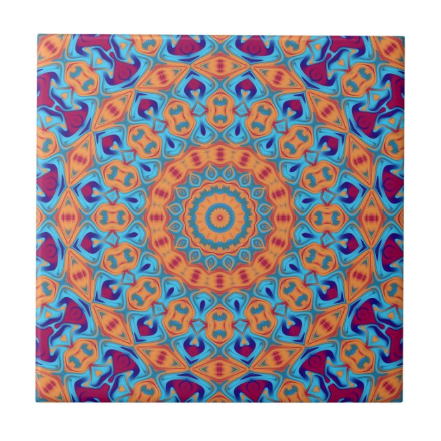 orange purple blue mandala pattern tile (Front)