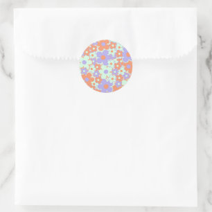Orange Purple Blue Retro Y2K 70s Flower Pattern Classic Round Sticker