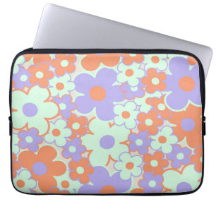 Orange Purple Blue Retro Y2K 70s Flower Pattern Laptop Sleeve