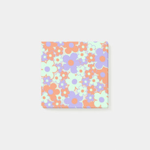 Orange Purple Blue Retro Y2K 70s Flower Pattern Post-it Notes