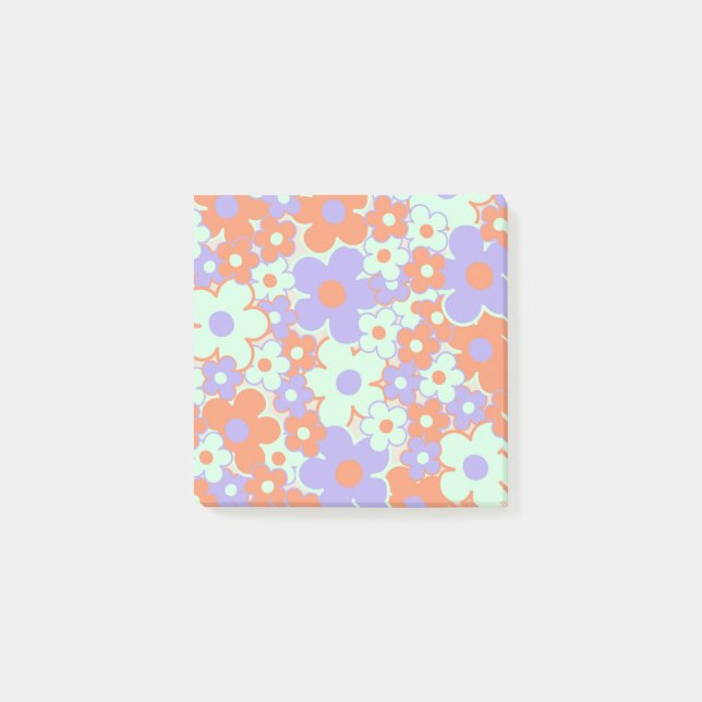 Orange Purple Blue Retro Y2K 70s Flower Pattern Post-it Notes (Front)