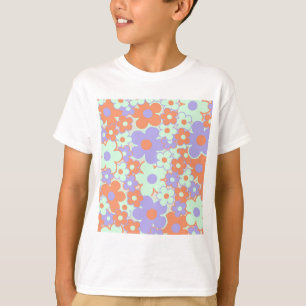 Orange Purple Blue Retro Y2K 70s Flower Pattern T-Shirt