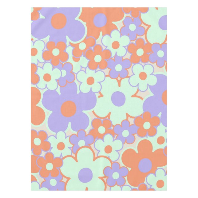 Orange Purple Blue Retro Y2K 70s Flower Pattern Tablecloth (Front)