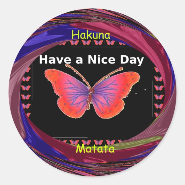 Orange Purple Butterfly Have a Nice Day Art Print Classic Round Sticker (Front)