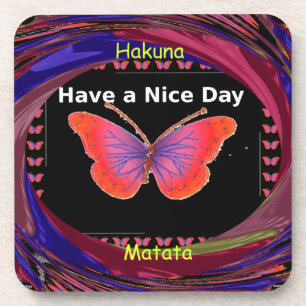 Orange Purple Butterfly Have a Nice Day Art Print Coaster
