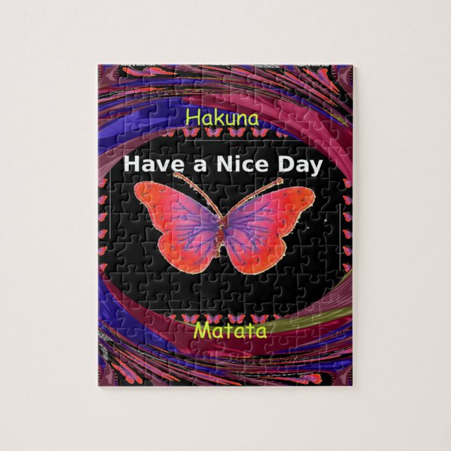 Orange Purple Butterfly Have a Nice Day Art Print Jigsaw Puzzle (Vertical)