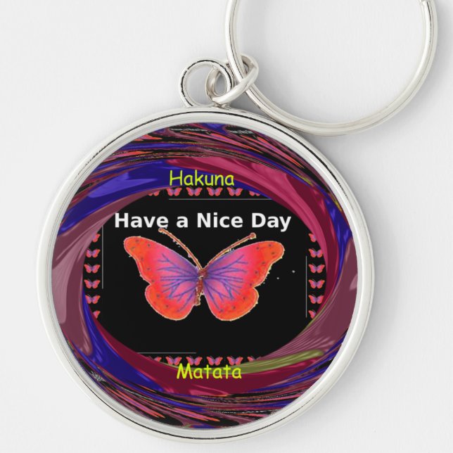 Orange Purple Butterfly Have a Nice Day Art Print Keychain (Front)