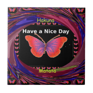 Orange Purple Butterfly Have a Nice Day Art Print Tile