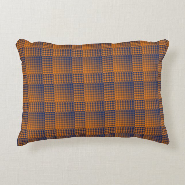 Orange Purple Checker Abstract Pattern Accent Pillow (Front)