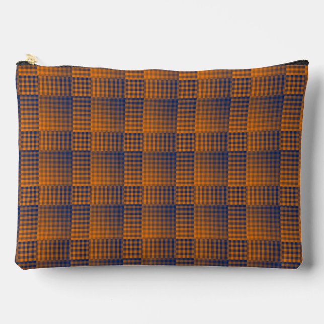 Orange Purple Checker Abstract Pattern Large Accessory Pouch (Front)