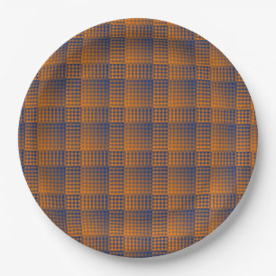 Orange Purple Checker Abstract Pattern Paper Plate