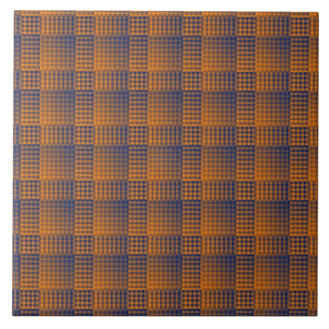 Orange Purple Checker Abstract Pattern Tile (Front)