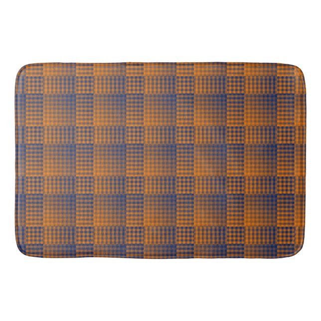 Orange Purple Chequered Abstract Pattern Bath Mat (Front)