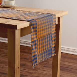 Orange Purple Chequered Abstract Pattern Medium Table Runner