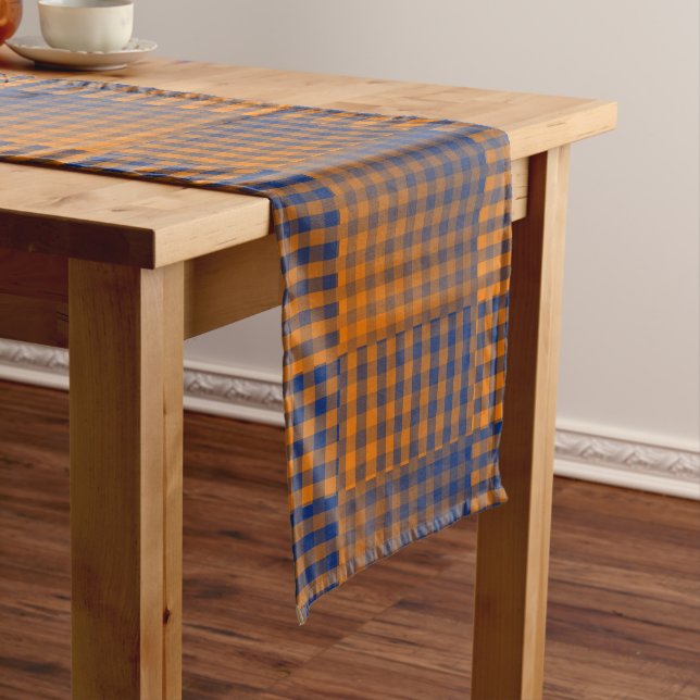 Orange Purple Chequered Abstract Pattern Medium Table Runner (In Situ)