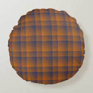 Orange Purple Chequered Abstract Pattern Round Pillow