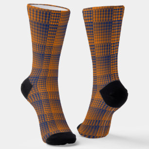 Orange Purple Chequered Abstract Pattern Socks