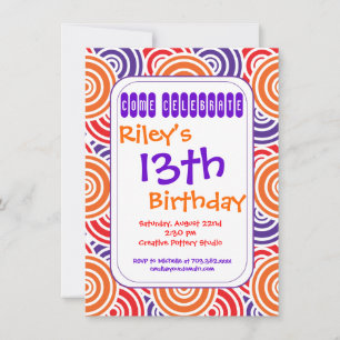 Orange Purple Circles Invitations de fête d'annive