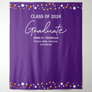Orange Purple Class of 2024 backdrop graduation Tapestry
