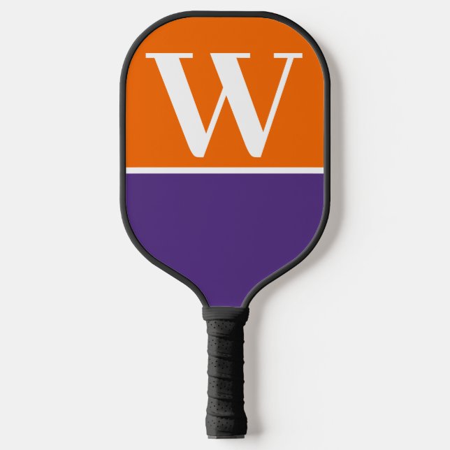 Orange & Purple College Monogram Pickleball Paddle (Front)