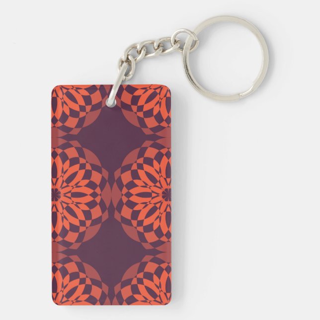 Orange purple cool, unique, trendy flower abstract keychain (Back)