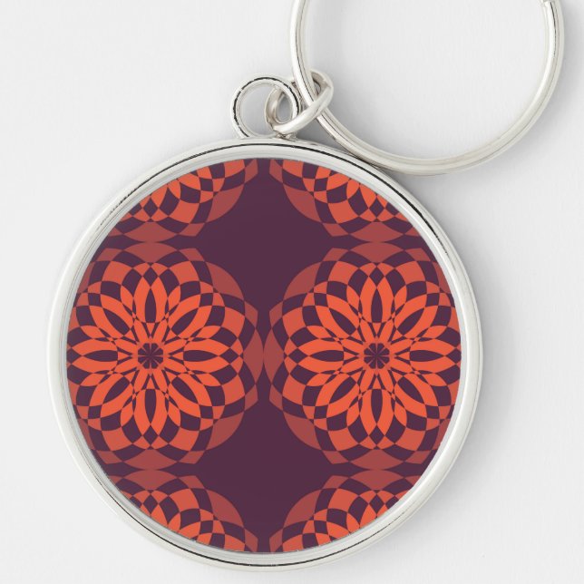 Orange purple cool, unique, trendy flower abstract keychain (Front)