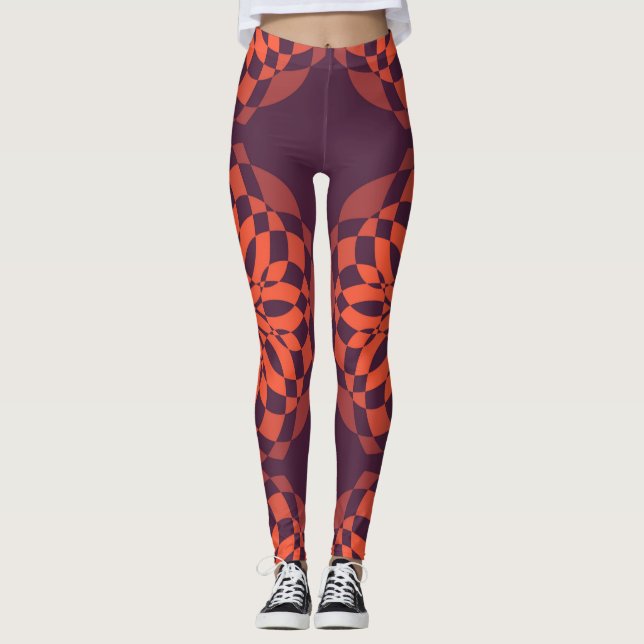 Orange purple cool, unique, trendy flower abstract leggings (Front)