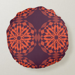 Orange purple cool, unique, trendy flower abstract round pillow