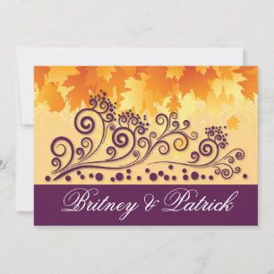 Orange Purple Fall Leaves Wedding Invitations