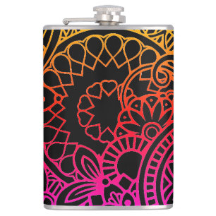 Orange Purple Flowers and Black Background Hip Flask