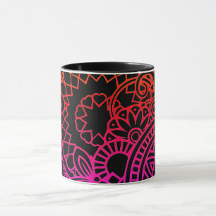 Orange Purple Flowers and Black Background Mug