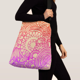 Orange Purple Flowers and Soft Peach Background Crossbody Bag