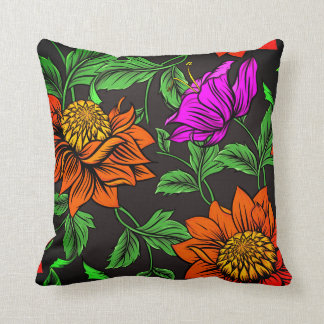 Orange & Purple Flowers  Throw Pillow