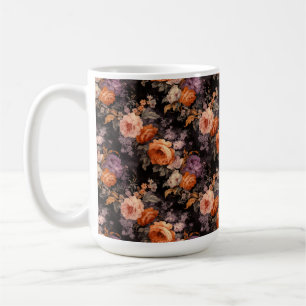 ORANGE PURPLE GREEN ROCOCCO FALL FLOWERS COFFEE MUG