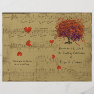 Orange & Purple Heart Leaf Tree Wedding Program