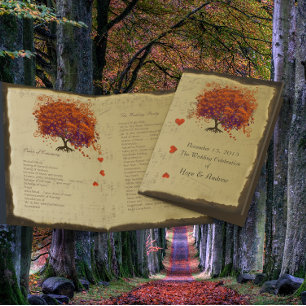 Orange & Purple Heart Leaf Tree Wedding Program